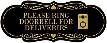 Signs ByLITA Designer Please Ring Doorbell for Deliveries Sign (Black Gold) - Large