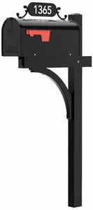 The Glenbrook Deluxe Mailbox and Post - Personalized Complete System with Custom Street Address Plate, Steel Mailbox, and Aluminum Post Included (All Black)