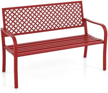 KOMFOTTEU Panca da Giardino 2 Posti, Panchina da Esterno con Braccioli, Portata 300 kg, Panchina da Giardino Vintage in Metallo, per Cortile, Parco, Terrazzo, 127 x 62 x 86 cm (Rosso)