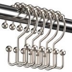 Titanker Shower Curtain Hooks Rings, Rust Resistant Metal Double Glide Shower Hooks Rings for Bathroom Shower Rods Curtains, Set of 12 Hooks - Nickel