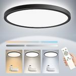 Peasur Flush Mount LED Ceiling Light Fixtures, Dimmable 11.6Inch 24W 3200LM Bright Ceilings Lights Remote Control, Nightlight 3000K/4500K/6000K Slim Ceiling Lamp for Bedroom Living Room Kitchen Black