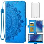 Asuwish Compatible with Samsung Galaxy J3 Orbit J 3 Star 2018 3J Achieve Wallet Case and Tempered Glass Screen Protector Flip Cell Phone Cover for Glaxay J3V V 3rd Gen SM J337A J337V J337 Women Blue