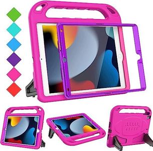 BMOUO Kids Case for iPad 10.2" 2021/2020/2019 - 9th/8th/7th Gen with Built-in Screen Protector, Shockproof Handle Stand - Rose and Purple