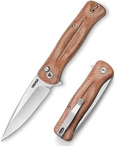TRIVISA EDC Pocket Folding Button Lock Flipper Knife For Men,3.66" 14C28N Blade,Ball Bearings Pivot, Micarta Handle, Reversible Deep Carry Clip for Survival Camping. Dor-04Br
