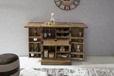 UK FURNITURE Solid Wood Bar Cabinet Wine Storage Rack with Drawer & Glass Holder | Sheesham Wood for Home and Bar Furniture (Rustic Teak Finish)