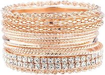 LUX ACCESSORIES Pave Chain Link Mesh Multi Bangle 13 Pc Set, Large, Stone Nickel