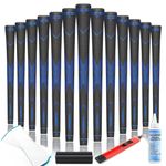 CHAMPKEY Premium Rubber Golf Grips 13 Pack | High Traction and Feedback Rubber Golf Club Grips | Choose Between 13 Grips with 15 Tapse and 13 Grips with All Kits(Black/Blue(All Kits),Midsize)