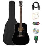 Fender FA-125 Dreadnought Acoustic Guitar - Black Bundle with Gig Bag, Tuner, Strap, Strings, Picks, and Austin Bazaar Instructional DVD