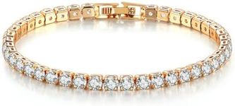 JEYCSAIOR Classic Gold Tennis Bracelet for Women 4mm Cubic Zirconia Diamond Iced Out Tennis Slider Bracelet Fashion Jewelry 7.5inches for Her Women Men (14K Gold Plated)