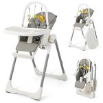 HONEY JOY Baby High Chair, Foldable Highchair for Babies Toddlers, Toy Rack, Adjustable Heights & Footrests, 4 Reclining Backrest, Removable Double Tray, Built-in Rear Wheels with Locks (Gray)