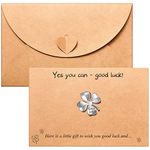 Good Luck Greeting Card Kraft Good Luck Card with Four Leaf Clover Charm and Heart Envelope, Clover Token Good Luck Gifts for Family Friend