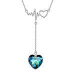 EleQueen 925 Sterling Silver Love Heart of Ocean Lightning Bolt Pendant Necklace Adorned with Austrian Crystals for Women, Valentine's Day/Mother's Day/Christmas Jewerly Gift for Wife/Mom