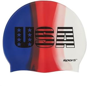 Sporti Multi Color USA Silicone Swim Cap - Blue/Red/White - Adult