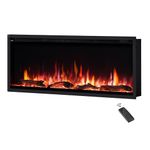 FlameKo Avena 107cm/42" Slim Frame Recessed Media Wall Inset Electric Fireplace with Multi Flame Colours, with Logs, Heater 750W & 1500W