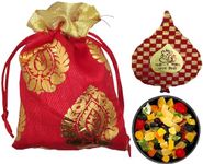 Bhai Dooj Gift-Sun Dried Fruit Coctail Potli 100gms with Bhai Dooj Silk Thread, Roli, Chawal, Chandan, Mishri in a Special Pack