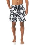 Amazon Essentials Men's Quick-Dry 9" Swim Trunk, Black Hibiscus Print, Medium