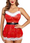 Avidlove Women Christmas Lingerie Lace Trim Babydoll Red Santa Claus Costume Red Medium