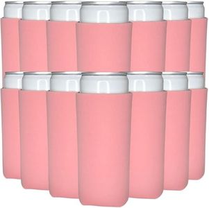TahoeBay Slim Can Cooler Sleeves (50-Pack) Skinny Tall Cans 12 Oz Bulk Thin Seltzer Fit Sublimation Blanks for Vinyl Plain Blank Foam Beer Bottles Black White Assorted Solid Set (Strawberry Ice)