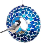 Sunnydaze 6-Inch Round Decorative Fly-Through Hanging Bird Feeder - Blue Mosaic