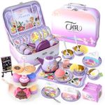 ZWYOIUG Tea Party Set Toys, Tea Sets for Toddlers Tea Party Set for Little Girls Kids Pretend Play Role Play Tin Teapot Set, Ideal Tea Set Toys Gifts for Kids Toddlers Girls 3 4 5 6 7 8 Years Old