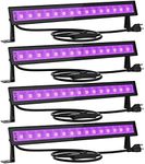 Onforu 4 Pack 27W LED Black Lights, Blacklight Bars with Plug and Switch, IP66 Waterproof Black Lights for Glow Party, Halloween Decorations, Bedroom, Classroom, Body Paint, Stage Lighting, Black