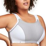 Glamorise Full Figure Plus Size Custom Control Sports Bra Wirefree #1166 White/Gray