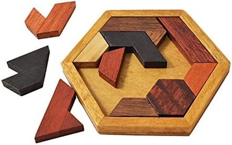 KINGZHUO Hexagon Tangram Puzzle Wooden Puzzle for Children and Adults Challenging Puzzles Wooden Brain Teasers Puzzle for Adults Puzzles Games Family Portable Puzzles Brain Games