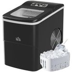 HOMCOM Ice Maker Machine Countertop, 9 Cubes in 8 Mins, 12 KG/24 Hrs, 2 Bullet Sizes, Self-Cleaning, Portable Ice Cube Maker with Scoop & Basket, for Home/Kitchen/Office/Bar/RV, Black