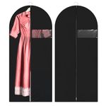 2 Packs Long Garment Bag, Garment Bag for Suit Dress, Garment Bags for Hanging Clothes, Dust-Proof Garment Bags with Clear Pockets, Breathable Dress Bags for Suits Coats(Black 140x60cm)