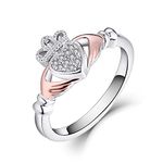 JO WISDOM 925 Sterling Silver Cubic Zirconia Rose Gold Claddagh Heart Promise Ring Size 6