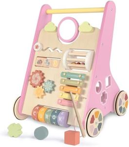 LOL-FUN Wooden Baby Walker for Girls with Wheels, Baby Push Walker for Baby Girl 12 Months, Pink Baby Walker Push Toy for 1 Year Old Walking