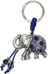 LUCKBOOSTIUM Elephant Keychain w/Blue Crystals and Hanging Evil Eye Tassel Sign of Good Luck and Blessing Home Keys and Office Bag Decorative Car Ornaments for Rear View Mirror Accessories