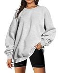 wkwmrpet Womens Crewneck Sweatshirt Long Sleeve Fleece Pullover Oversized Sweaters Plus Size Tops Trending Fall Outfits Grey