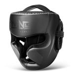 FIVING Headgear for Boxing,Martial Arts Headgear,Kickboxing Head Gear, Helmet for Muay Thai,Grappling, Sparring, Kickboxing, Karate, Taekwondo (Black/Black, Large)