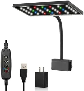 Carefree Fish Aquarium LED Light USB 5V RGBW 5730 Timmer 5~20Gal Fish Tank Clip Light for Rimless Tank 10 Brightness Levels 13W with USB Port (Include Power Adapter)