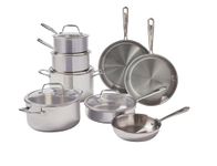 T-fal Pro Tri-Ply Stainless Steel Cookware Set 13 Piece, Induction Compatible Oven Safe 500F, Lids 350F, Fast & Even Heat, Professional Quality & Durability, Pots and Pans Set, Dishwasher Safe, Silver