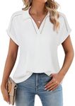 Timeson White Blouses for Women Dressy： Women's Business Casual Clothing - Short Sleeve Dress Shirt - Work Attire for Women Office Chiffon Blouse Interview Outfits Ladies Professional Tops White M