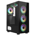 CiT Mirage Black Mid-Tower PC Gaming Case ATX with 2 x Tempered Glass Panels - 30% Tint Tempered Glass Side Window with 4 x Infinity 120mm ARGB Dual-Ring Fans & 6-Port Hub Included