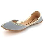 Women Ladies Plain Leather Traditional Indian Casual Handmade Flat Khussa Pumps Grey Shoes Size 5 UK 38 EU