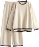 Tanming Women's Sweater Sets 2 Piece Outfits Knitted Pullover Jumper and Wide Leg Pants Tracksuit, Beige, Medium