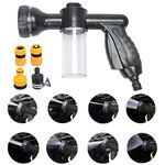 Garden Foam Water Sprayer, 8 Adjustable Patterns Heavy Duty Hose Nozzle Sprayer Gun, Comfort Rubber Grip High Pressure Flow Control Gardening Tool, for Watering Lawn Car Washing Pet Showering (Black)