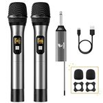 TONOR Wireless Microphone, UHF Dual Cordless Metal Dynamic Mic System with Rechargeable Receiver, for Karaoke Singing, Wedding, DJ, Party, Speech, Church, Class Use, 200ft (TW630), Grey