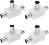 eMagTech 4PCS 2 Way Aerial Splitter TV RF Coax Adapter Male Plug to Female Jack Connector Antenna Cable Separator for TV Antenna Multi Box VCR PVR DVR