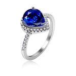 Uloveido Unique Sterling Silver Solitaire Rings, Pear Shape Navy Blue Cubic Zirocnia Halo Rings for Women Girlfriend (Blue, Size O) JZ116