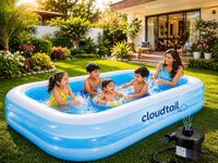 Cloudtail 6.5 Ft Inflatable Swimming Pool for Adults & Kids with Electric Pump | Large Rectangular Family Pool | Thick PVC Leak-Proof Portable Bath Tub for Garden, Terrace, Outdoor Summer (B 6.5 Feet)