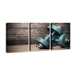 Youk-art Modular Dumbbells Painting Modern Home Decor Poster 3 Pieces HD Printed Fitness Bodybuilding Gym Canvas Wall Art Wooden Art