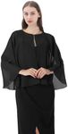 Baoqiya Chiffon Capelet Bridal Capes Soft Shawls and Wraps for Dresses Women Accessories, Black1(plus), One Size