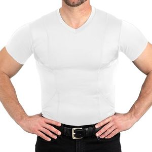 CCW Tactical Concealed Carry Holster Shirt | Quick Access Open Pocket with Large Storage | Mens V-Neck, White, X-Large