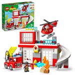 LEGO DUPLO Fire Station & Helicopter Playset, with Push & Go Truck Toy for 2 Plus Year Old Toddlers, Boys and Girls, Large Bricks Educational Learning Toys 10970