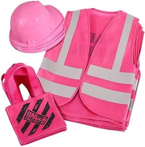 SATINIOR 24 Pcs Construction Dress up Supplies Kids Costume Including Tote Bag Vest Construction Hat for Kids Age 3-8, Pink